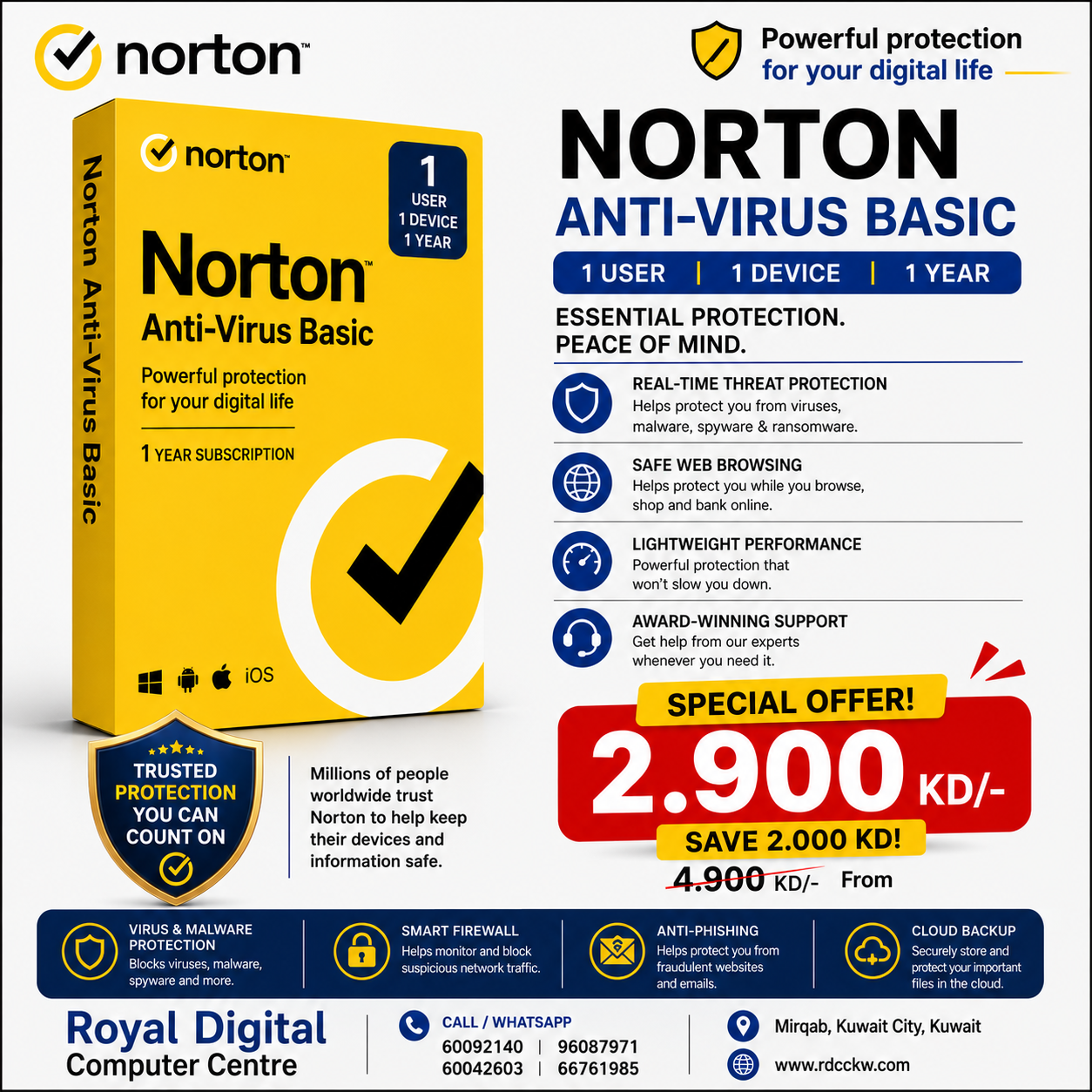 Norton Anti-Virus Basic Arabic، مستخدم واحد، جهاز واحد، سنة واحدة
