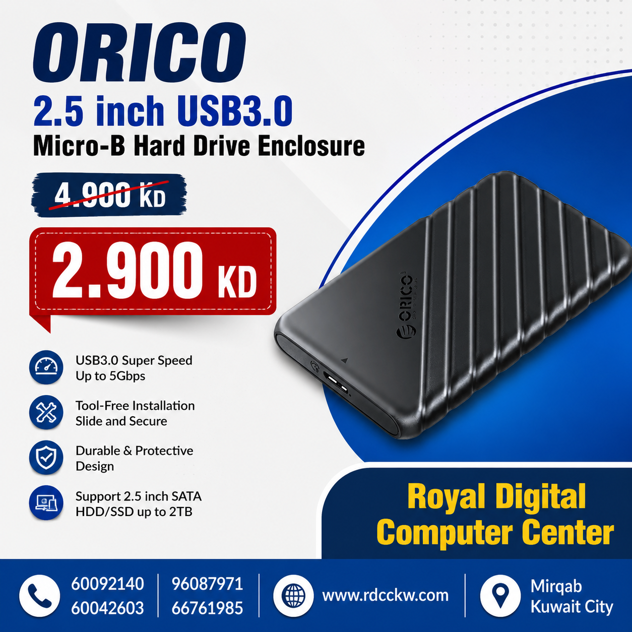 ORICO 2.5 inch USB3.0 Micro-B Hard Drive Enclosure