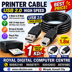 Printer Cable USB 2.0 High Speed Cable M/M 3 m, A Male to B Male, USB Connection Cable  Color Black, Length 1.8M