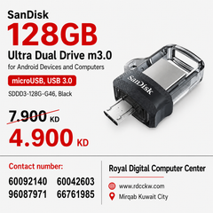 SanDisk 128GB Ultra Dual Drive m3.0 for Android Devices and Computers - microUSB, USB 3.0 - SDDD3-128G-G46, Black