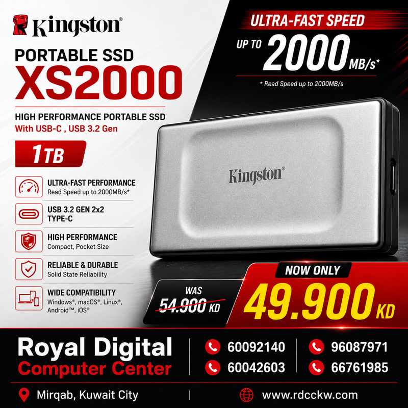 Portable SSD Kingston Xs2000 1Tb High Performance Portable SSD With USB-C , USB 3.2 Gen