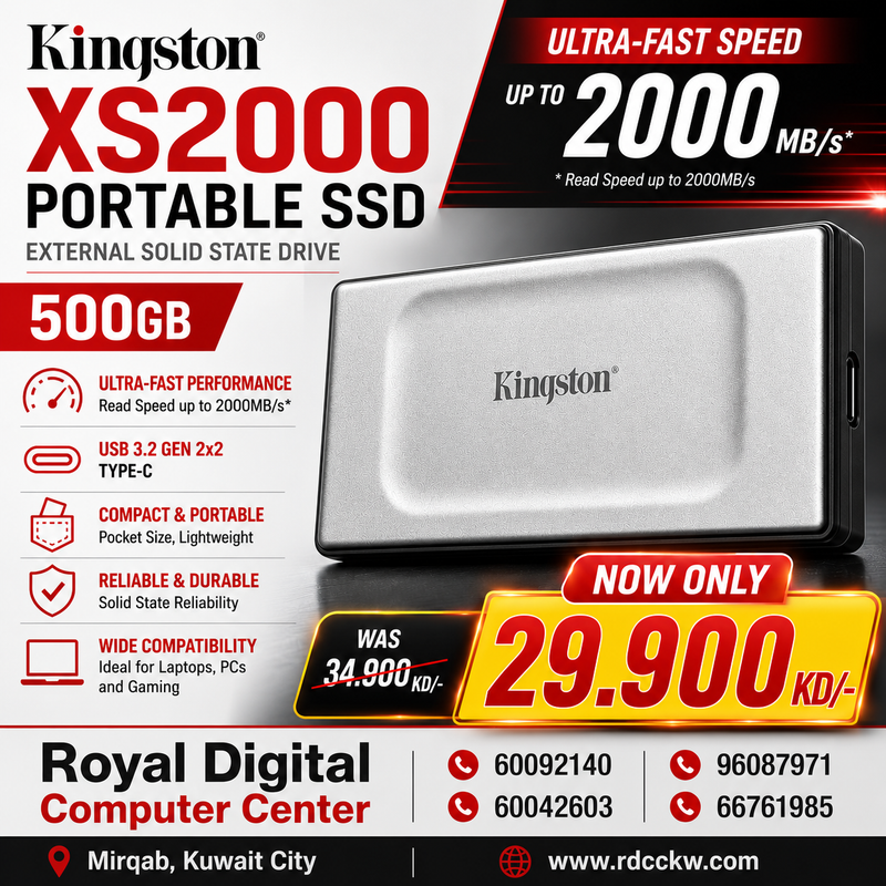 External SSD Kingston 500GB Portable SSD XS2000 External Solid State Drive, 2000MB/s