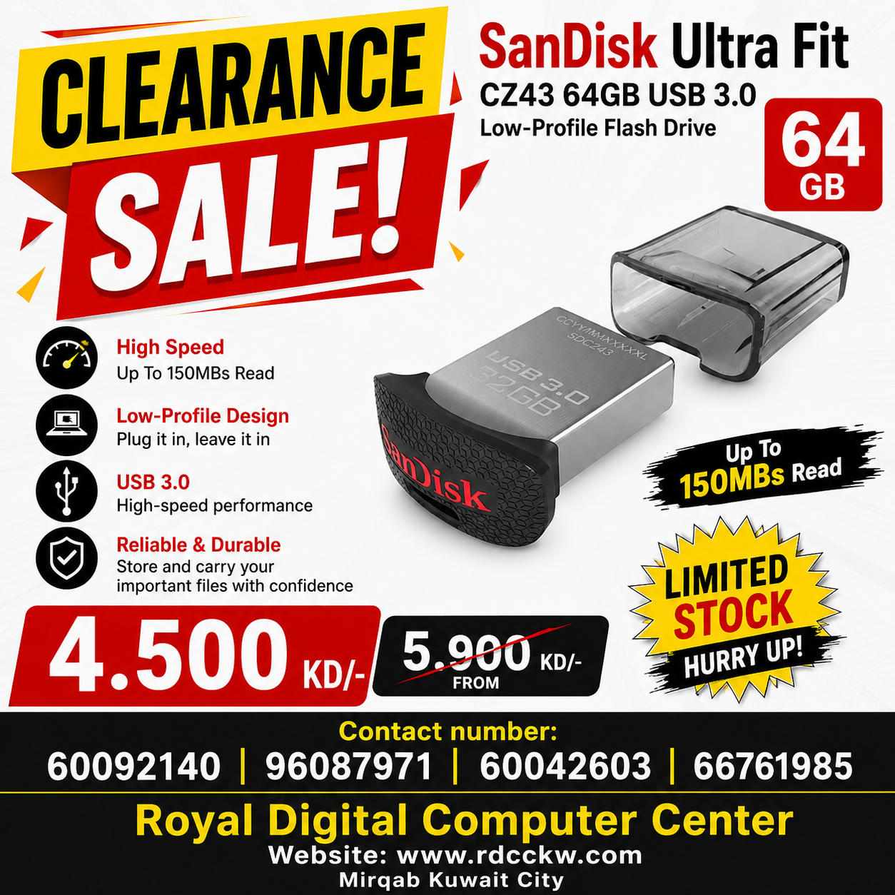 SanDisk Ultra Fit CZ43 64GB USB 3.0 Low-Profile Flash Drive Up To 150MBs Read- SDCZ43-064G-G46 [Older Version]