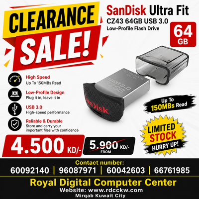 SanDisk Ultra Fit CZ43 64GB USB 3.0 Low-Profile Flash Drive Up To 150MBs Read- SDCZ43-064G-G46 [Older Version]