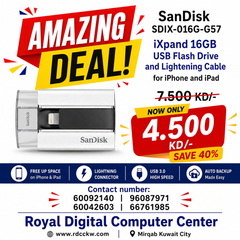 SanDisk SDIX-016G-G57 iXpand 16GB USB Flash Drive and Lightening Cable for iPhone and iPad - White