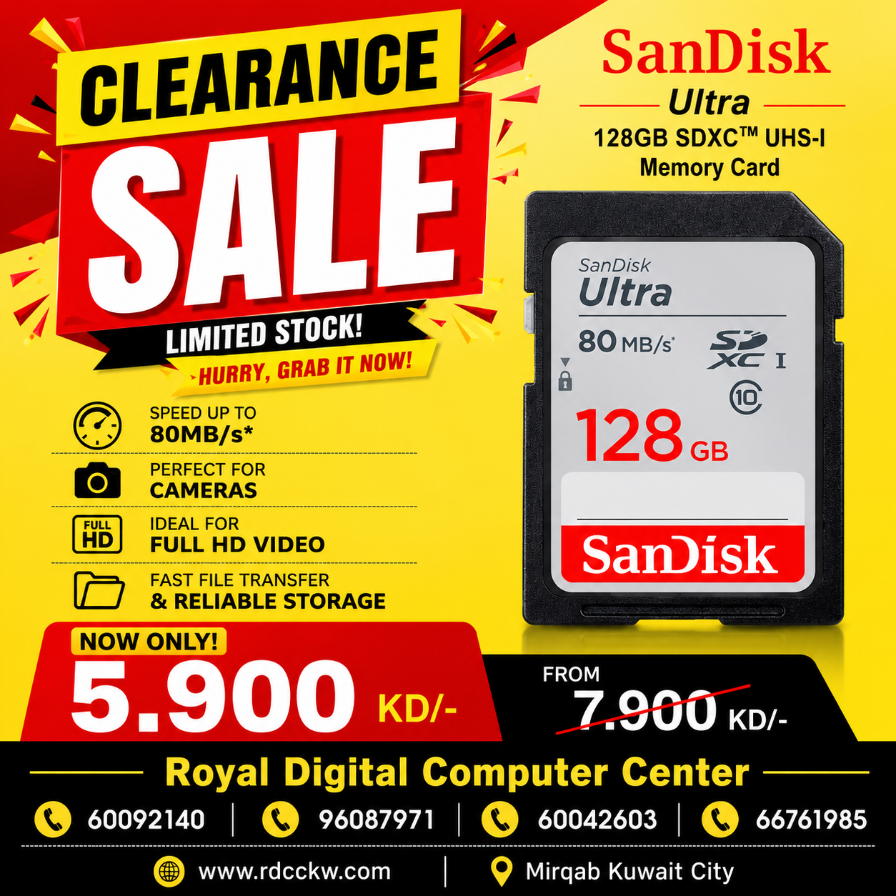 SanDisk Ultra 128GB SDXC UHS-I Memory Card up to 80MB/s (SDSDUNC-128G-GN6IN), Black