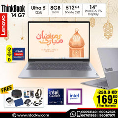 Laptop Lenovo Think Book 14 G7 AI PC | Intel Core Ultra5 125U Processor | Ram 8GB DDR5 | Storage 512GB NVMe SSD | Display 14 inch WUXGA | Color Artic Grey | 1 Year Warranty