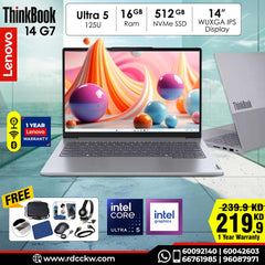 Lenovo Think Book 14 G7 AI PC | Core Ultra 5 125U Processor | Ram 16GB DDR5 | Storage 512GB NVMe SSD | Intel Graphics | Display 14 inch WUXGA | Arctic Grey | 1 Year