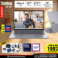 Lenovo Think Book 14 G7 AI PC | Core Ultra 5 125U Processor | Ram 16GB DDR5 | Storage 512GB NVMe SSD | Intel Graphics | Display 14 inch WUXGA | Arctic Grey | 1 Year