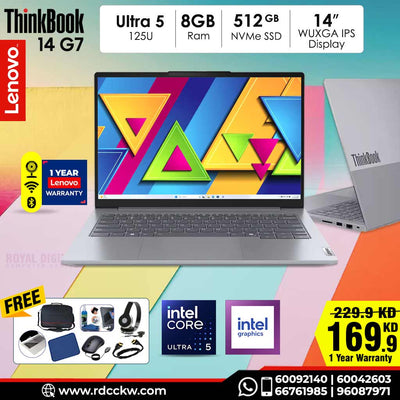 Laptop Lenovo Think Book 14 G7 AI PC | Intel Core Ultra5 125U Processor | Ram 8GB DDR5 | Storage 512GB NVMe SSD | Display 14 inch WUXGA | Color Artic Grey | 1 Year Warranty