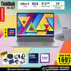 Laptop Lenovo Think Book 14 G7 AI PC | Intel Core Ultra5 125U Processor | Ram 8GB DDR5 | Storage 512GB NVMe SSD | Display 14 inch WUXGA | Color Artic Grey | 1 Year Warranty