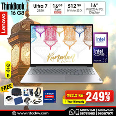 Laptop Lenovo ThinkBook 16 Gen 8 | Intel Core Ultra 7 255H Processor | 16GB DDR5‑5600 RAM | Storage 512GB PCIe 4.0 SSD | Intel Arc 140T Graphics | Display 16