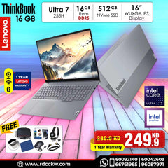 Laptop Lenovo ThinkBook 16 Gen 8 | Intel Core Ultra 7 255H Processor | 16GB DDR5‑5600 RAM | Storage 512GB PCIe 4.0 SSD | Intel Arc 140T Graphics | Display 16