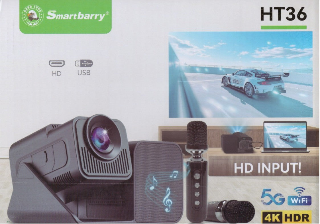 Smartbarry HT36 4K High-definition Manual Focusing 5G Dual Band Speed,HD Input 4000mAh Battery Capacity WiFi Bluetooth Projector Android 11.0 Home Theater, Movies,Video Gaming, Office Work Meetings Projector