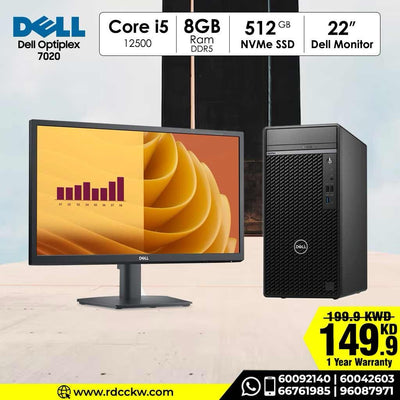 Dell OptiPlex 7020 Desktop PC + 22" Monitor Bundle Intel Core i5‑12500 | 8GB DDR5 | 512GB SSD | DVD‑RW | DOS | 1 Year Warranty