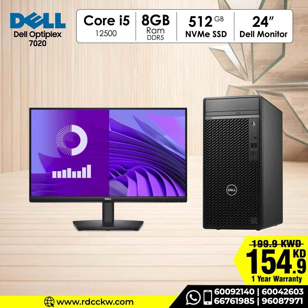 Dell OptiPlex 7020 Desktop PC + 24" Monitor Bundle Intel Core i5‑12500 | 8GB DDR5 | 512GB SSD | DVD‑RW | DOS | 1 Year Warranty