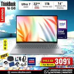 Laptop Lenovo ThinkBook 16 Gen 8 | Intel Core Ultra 7 255H Processor | 32GB DDR5‑5600 RAM | Storage 1TB SSD | Intel Arc 140T Graphics | Display 16
