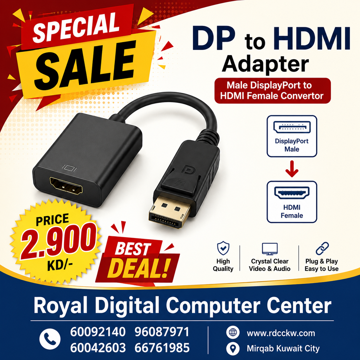 DP to HDMI Adapter, Male DisplayPort to HDMI Female Convertor