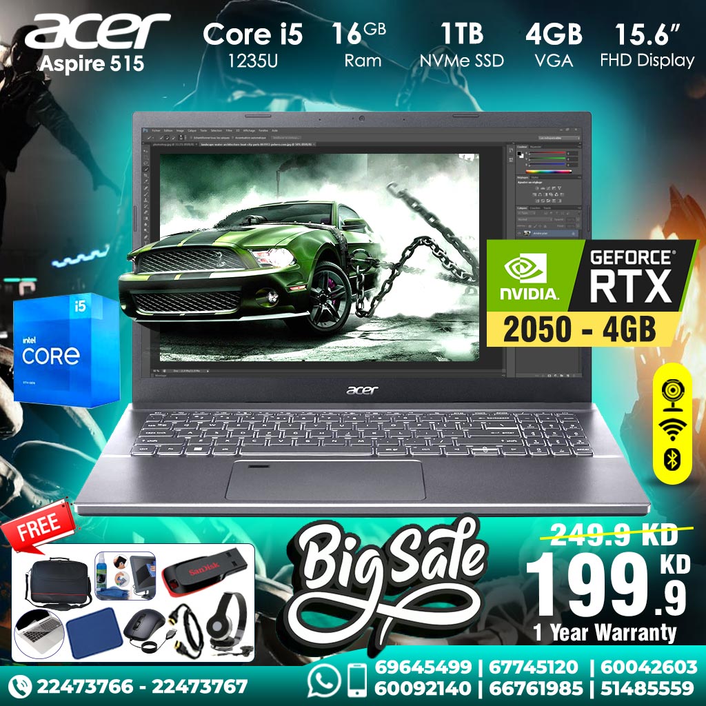 Acer Aspire 515 Core i5 16GB RAM 1TB NVMe SSD 4GB VGA 15.6 inch IPS Display