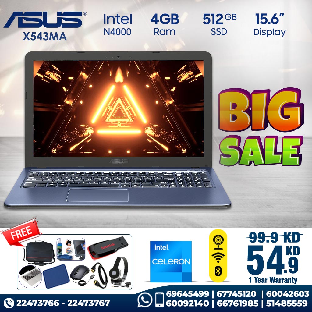 Asus X543MA Celeron 4GB RAM 512GB SSD 15.6 inch screen