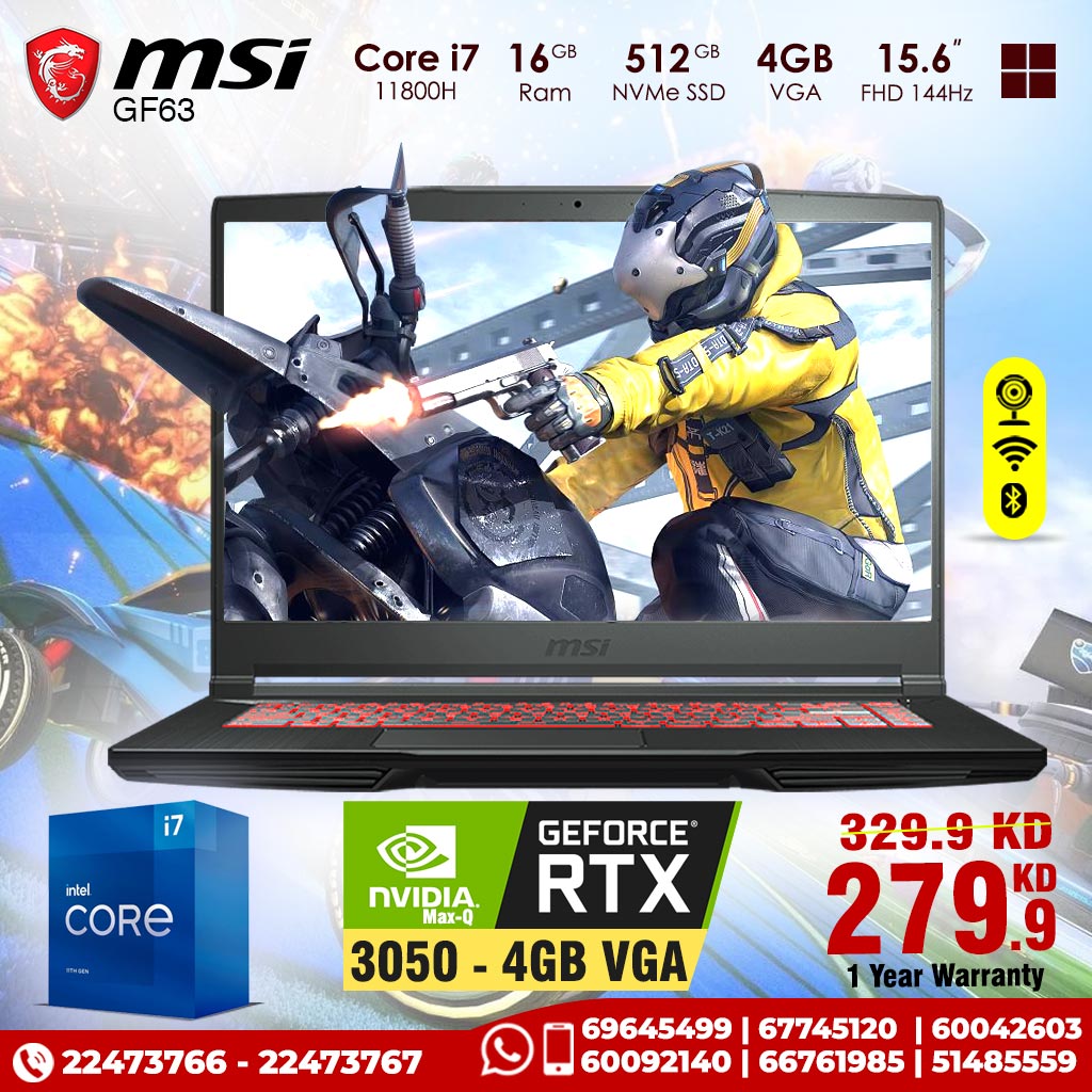  MSI GF63 Thin Gaming Laptop 2023 Newest, 15.6 FHD
