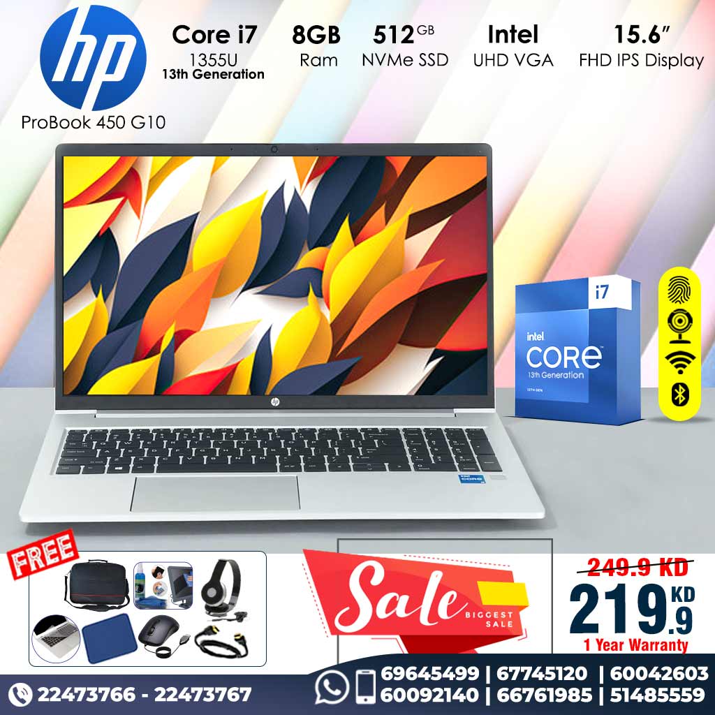HP ProBook 450 G10 Core i7 13th Gen 8GB Ram 512GB NVMe SSD 15.6