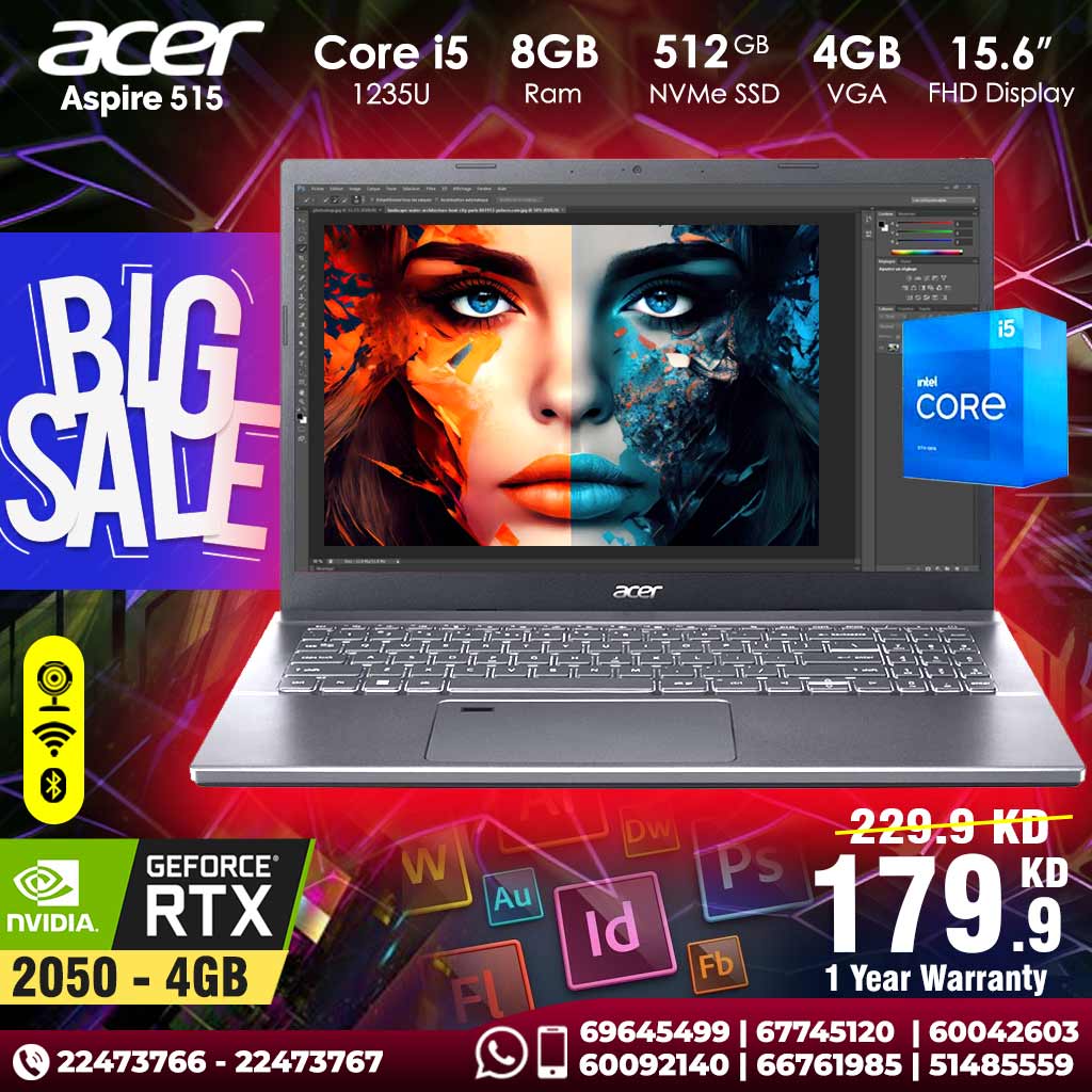 Acer Aspire 515 Core i5 8GB RAM 512GB NVMe SSD 4GB VGA 15.6 inch IPS Display